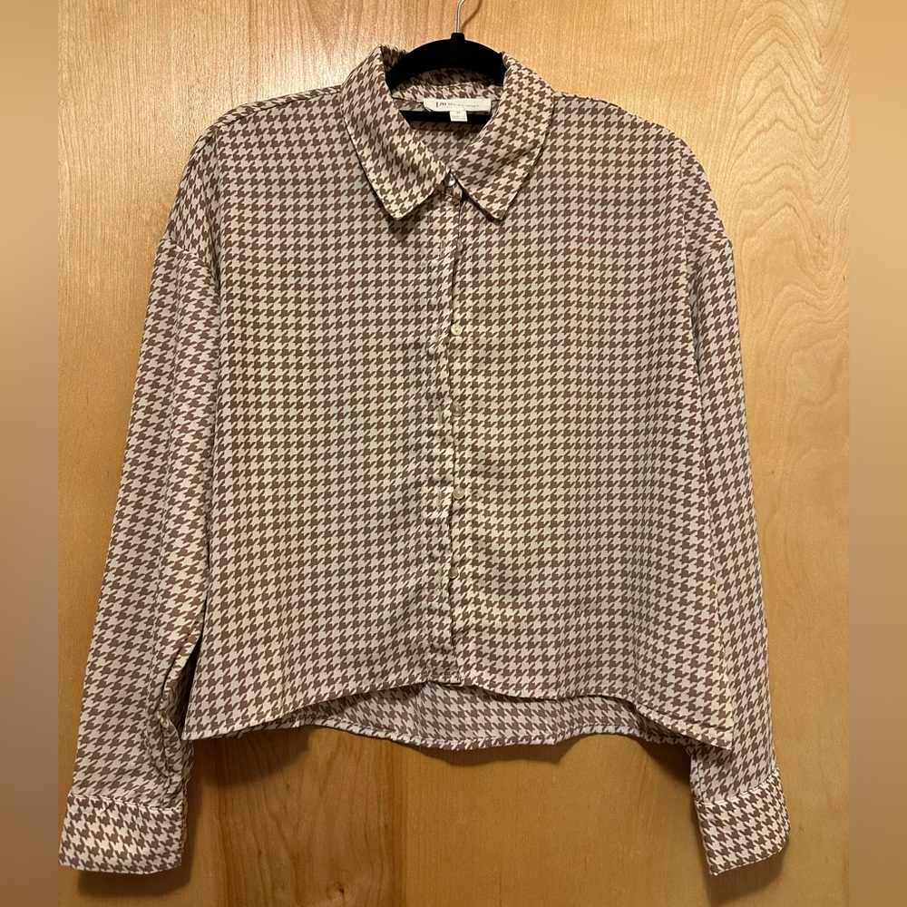 Pink Rose Houndstooth Cropped button down blouse
